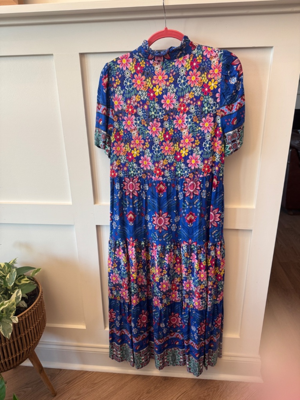 GiGiO Blue Multicolor Floral Tiered Boho Midi Dress - Picture 4 of 4